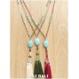 bead necklaces long strand tassels pendant turquoise stone 2color